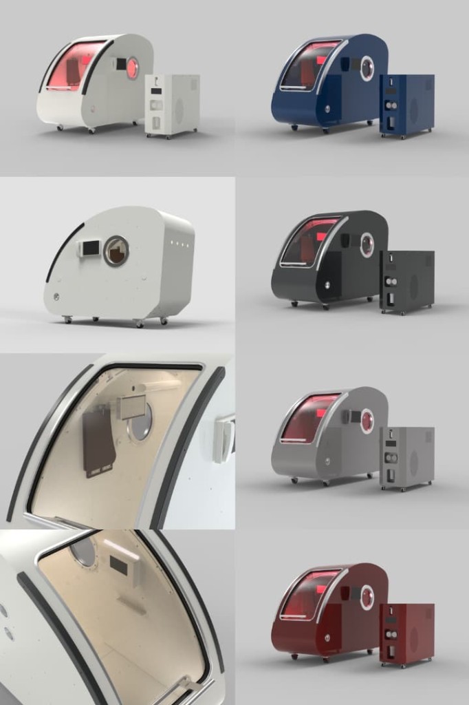 Hard-shell hyperbaric chamber color options and interior views — USA